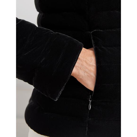 Talbots Black Velvet Down Quilted Puffer Jacket Coat Faux Fur Collar 16P 16 P - Picture 7 of 17